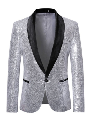 Lantejoulas Patchwork Blazer De Bola Masculina De Um Botão