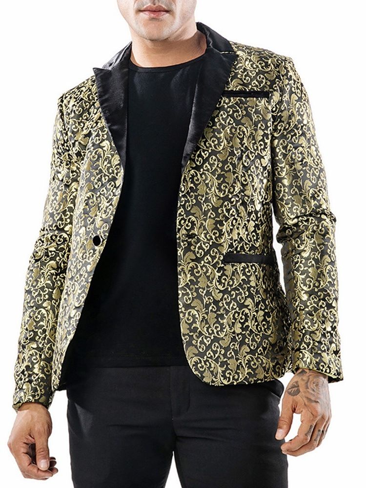 Traje De Blazer Masculino Com Lapela Entalhada Impressa Com Um Botão