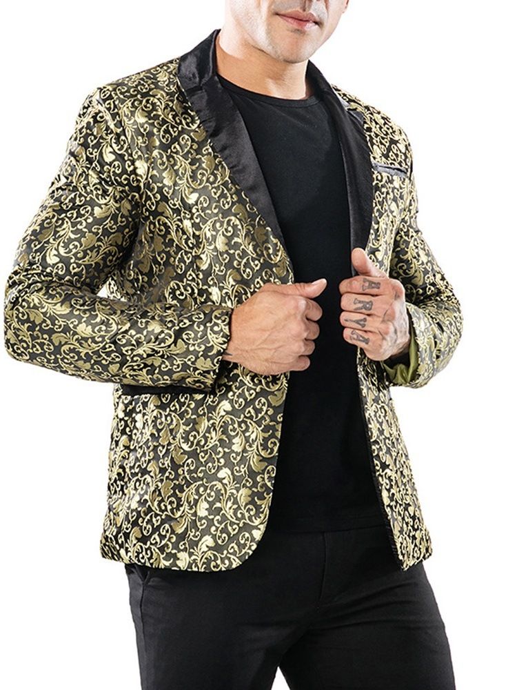 Traje De Blazer Masculino Com Lapela Entalhada Impressa Com Um Botão