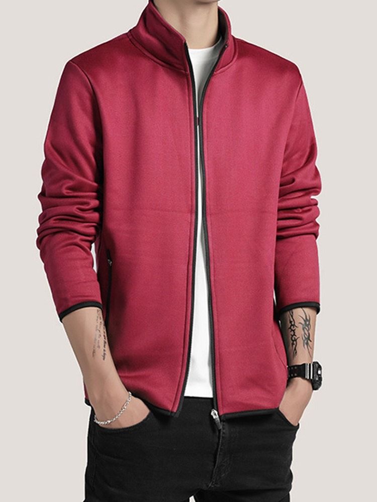 Zipper Stand Collar Color Block Spring European Homens Jacket