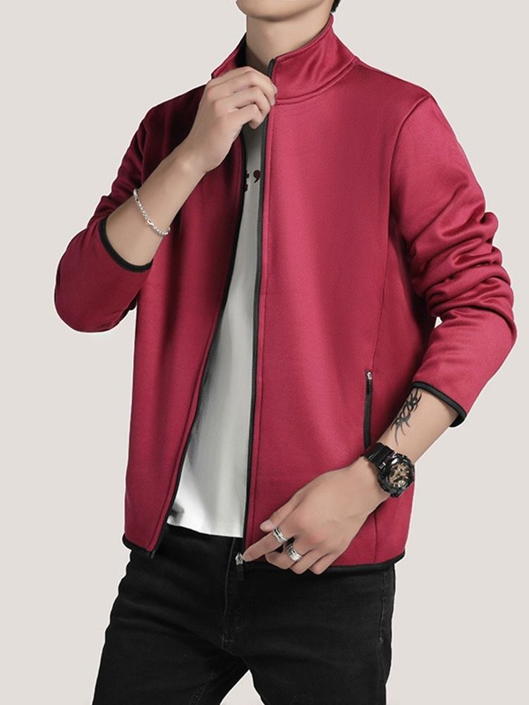 Zipper Stand Collar Color Block Spring European Homens Jacket