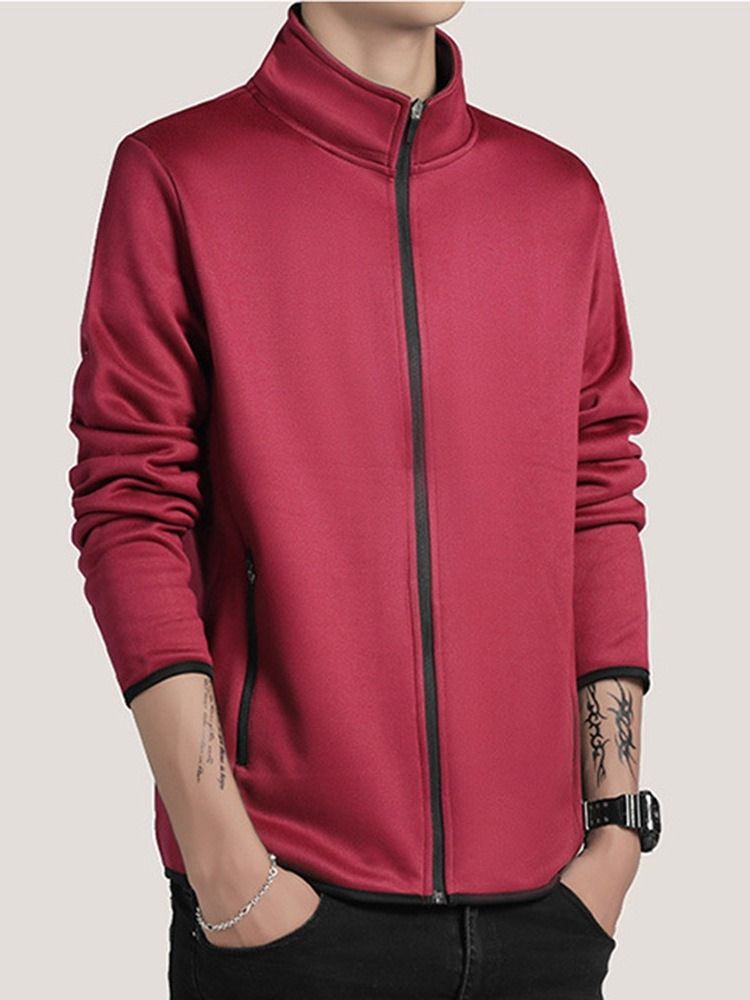 Zipper Stand Collar Color Block Spring European Homens Jacket