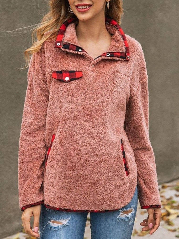 Bloco De Cores Regular De Inverno Com Capuz Feminino De Comprimento Médio