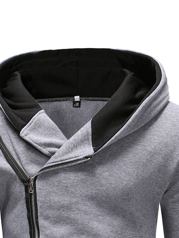 Blocos De Cor Zipper Thick Slim Hoodies Masculinos