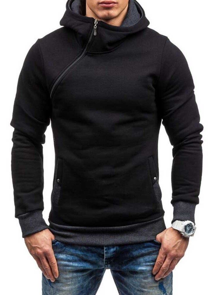 Blocos De Cores De Lã Artificial Estilo Zíper Hoodies Masculinos