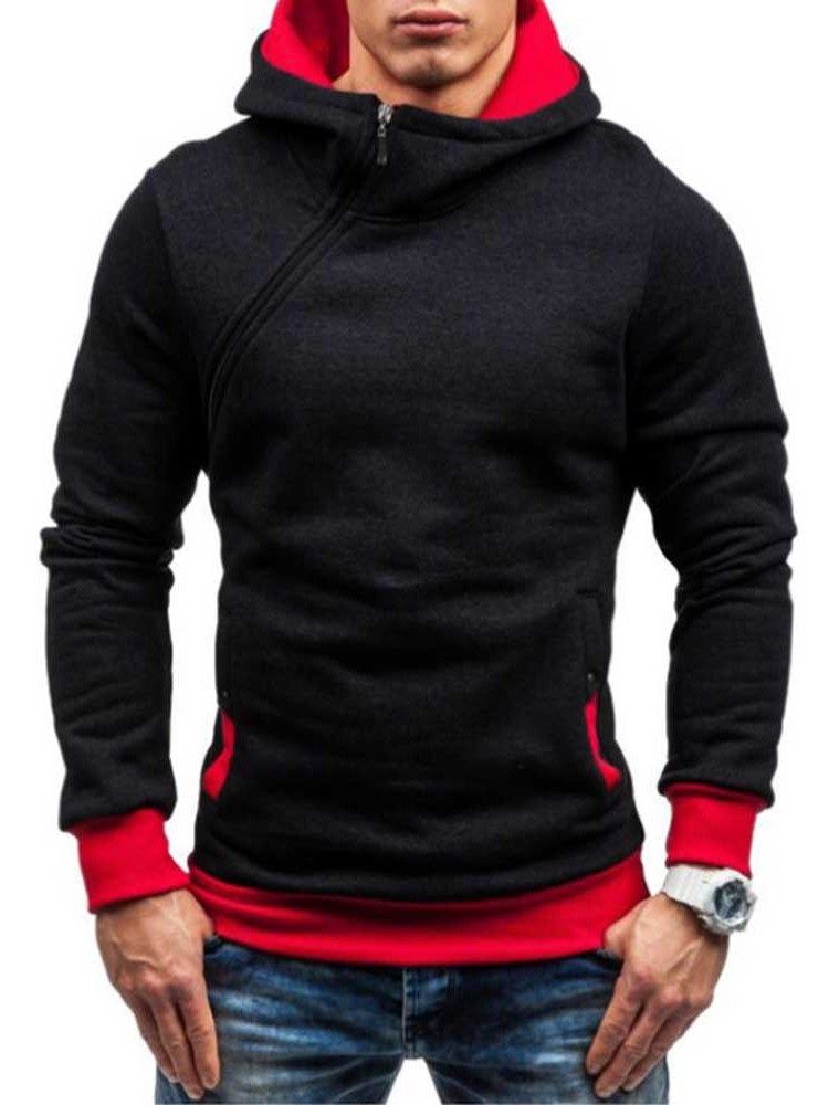 Blocos De Cores De Lã Artificial Estilo Zíper Hoodies Masculinos