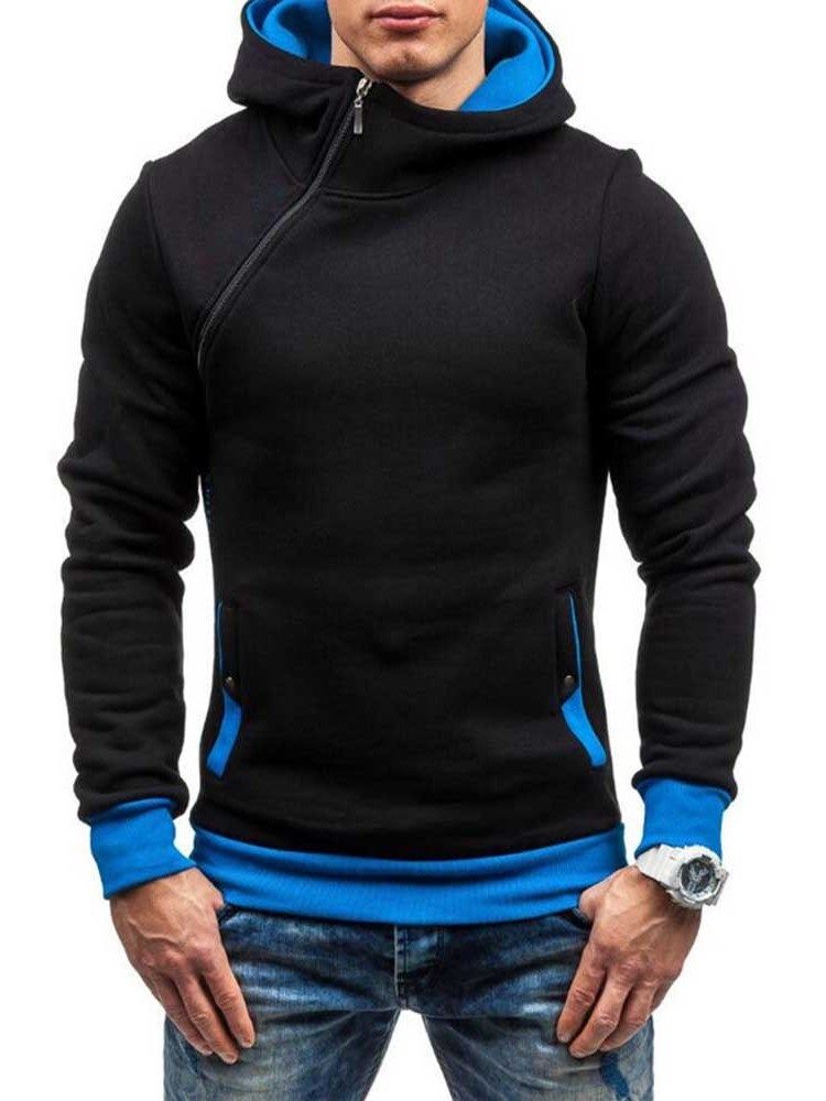 Blocos De Cores De Lã Artificial Estilo Zíper Hoodies Masculinos