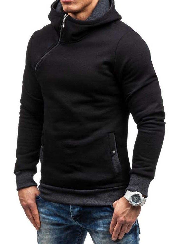 Blocos De Cores De Lã Artificial Estilo Zíper Hoodies Masculinos