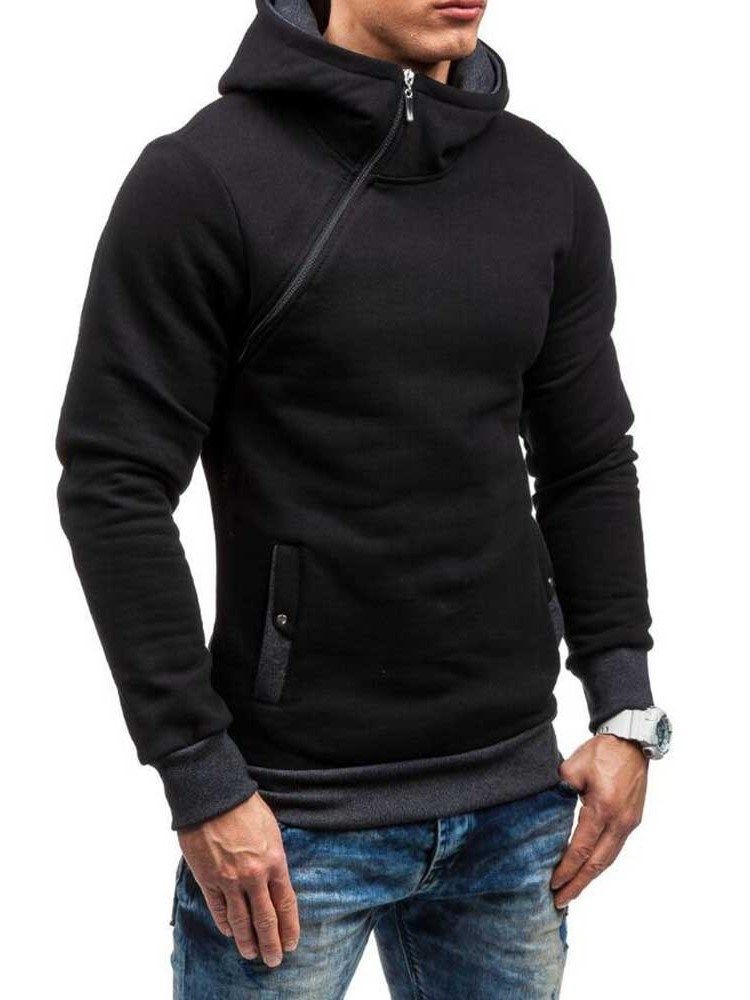 Blocos De Cores De Lã Artificial Estilo Zíper Hoodies Masculinos