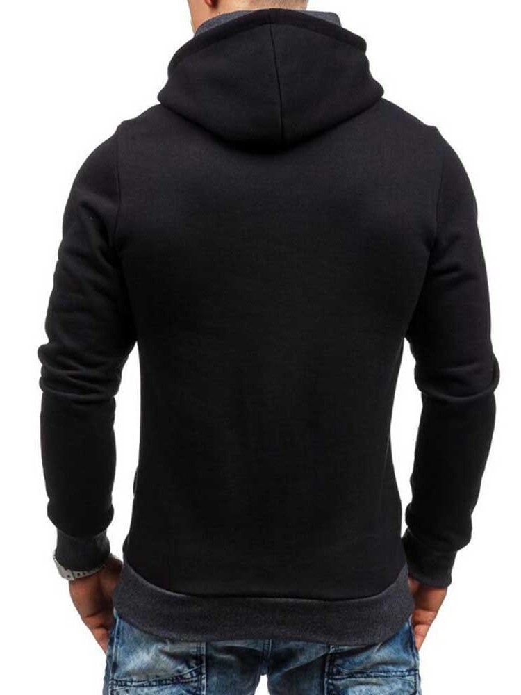 Blocos De Cores De Lã Artificial Estilo Zíper Hoodies Masculinos