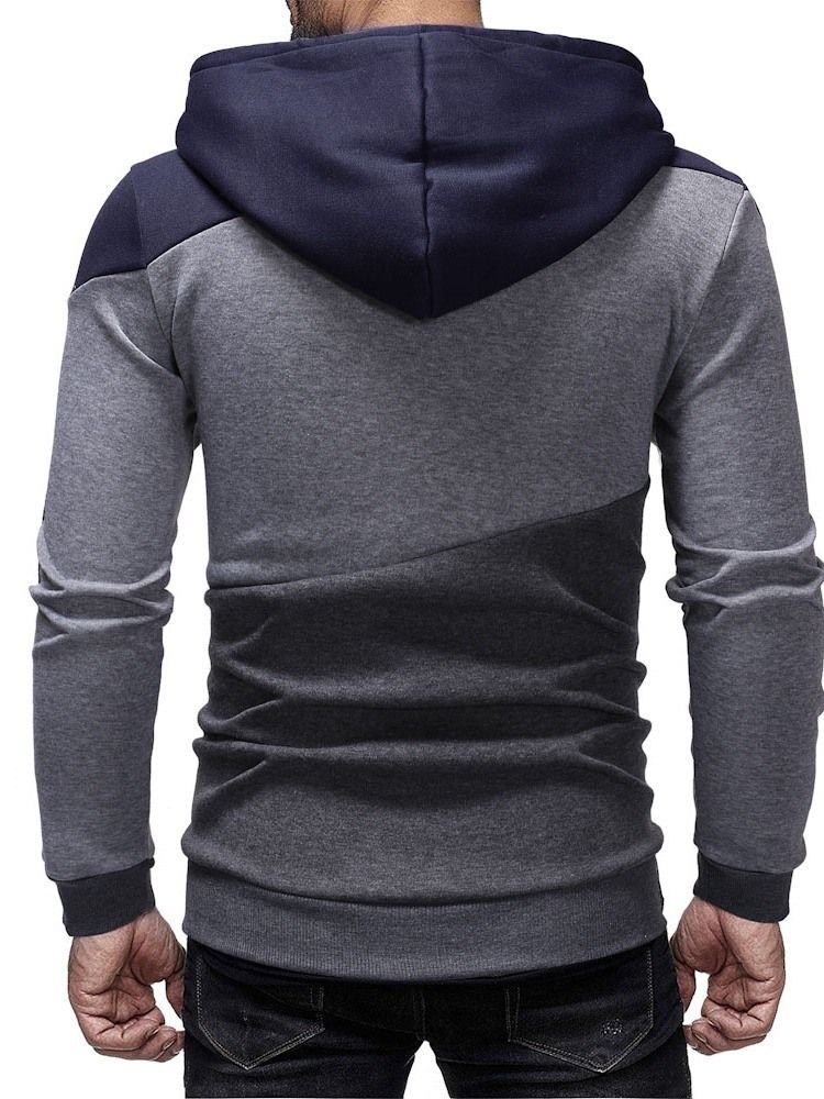 Cardigan Color Block Zipper Casacos Casuais Masculinos