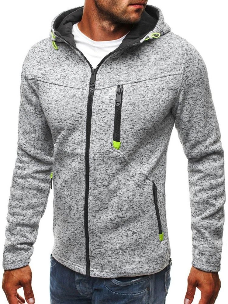 Cardigan Color Block Zipper Casual Hoodies Masculinos