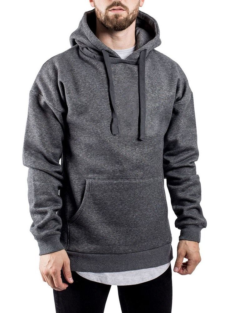 Cardigan Cor Lisa Com Zíper Estilo Solto Hoodies Masculinos