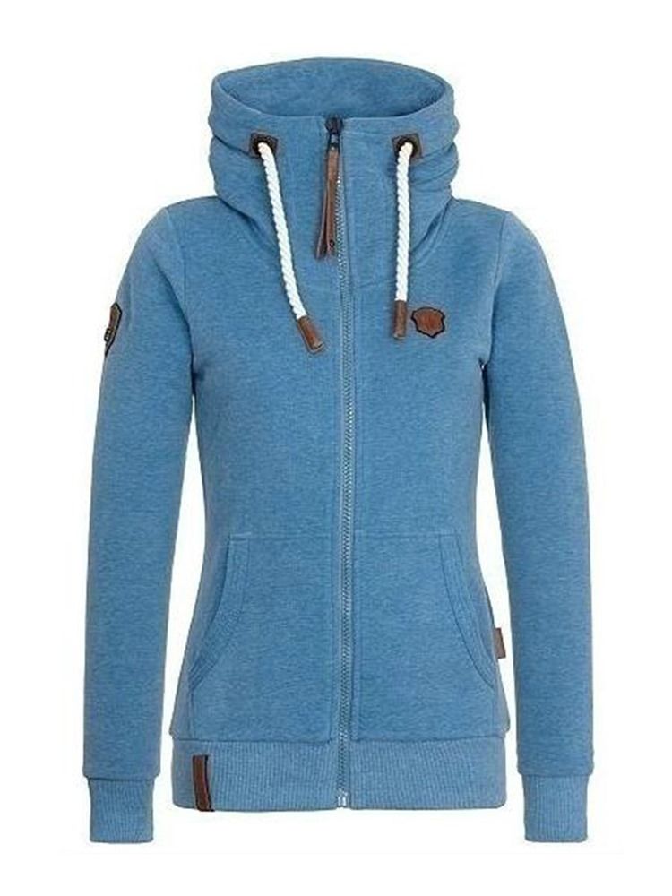 Feminino Slim Gola Alta Zipper Hoddie