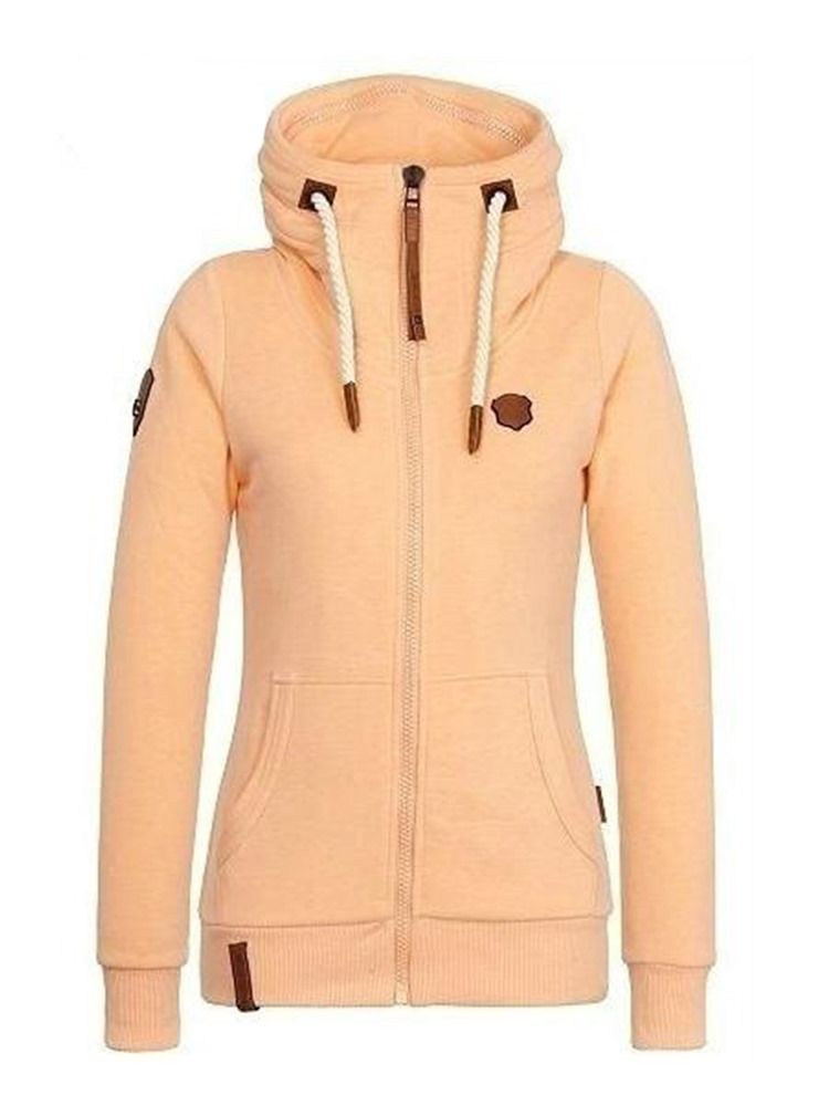 Feminino Slim Gola Alta Zipper Hoddie