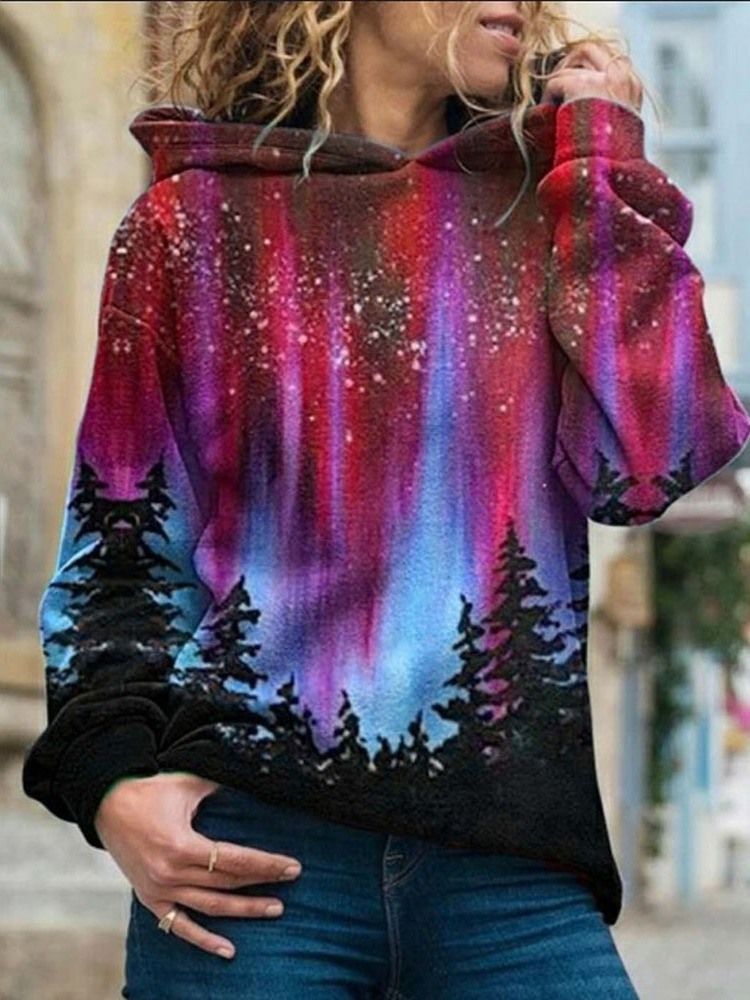 Galaxy Print Regular Fleece Standard Mulheres Hoodie