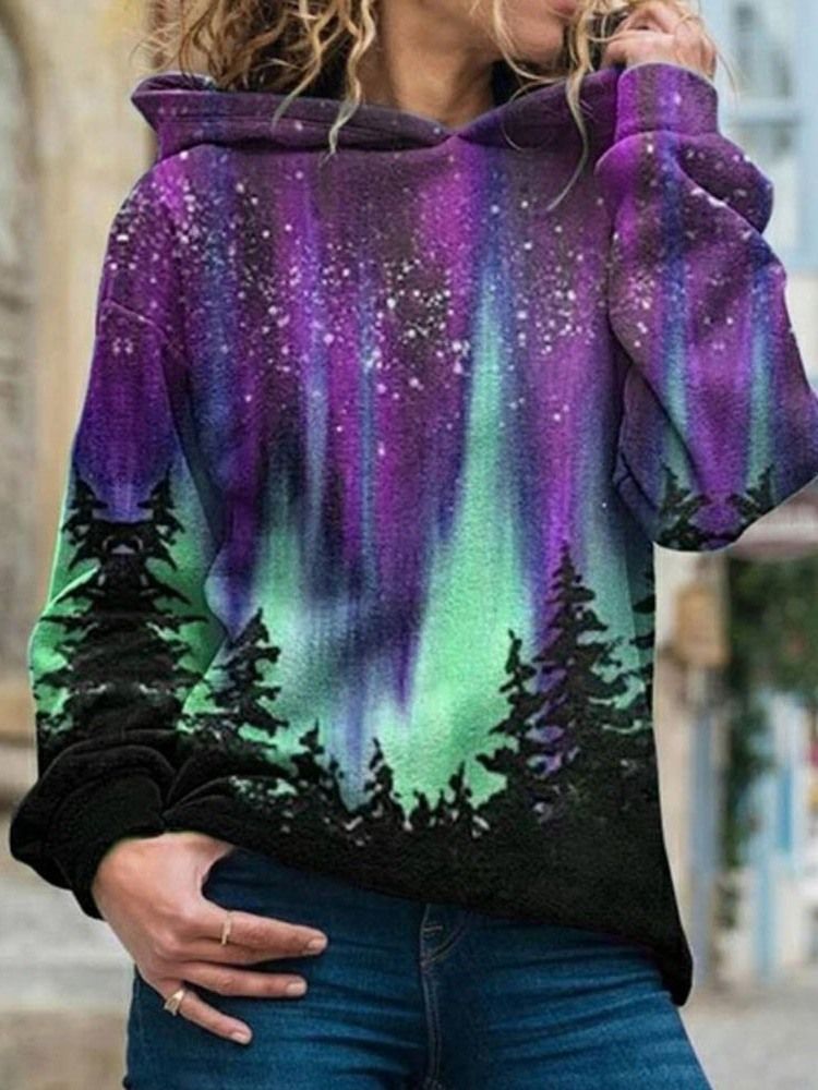 Galaxy Print Regular Fleece Standard Mulheres Hoodie