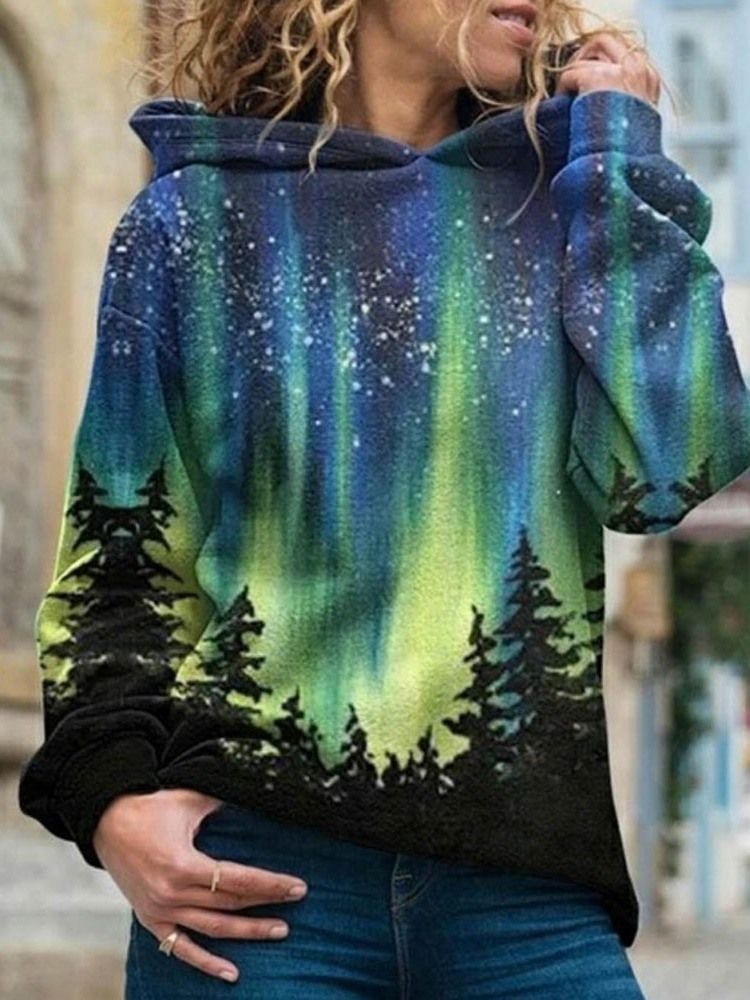 Galaxy Print Regular Fleece Standard Mulheres Hoodie