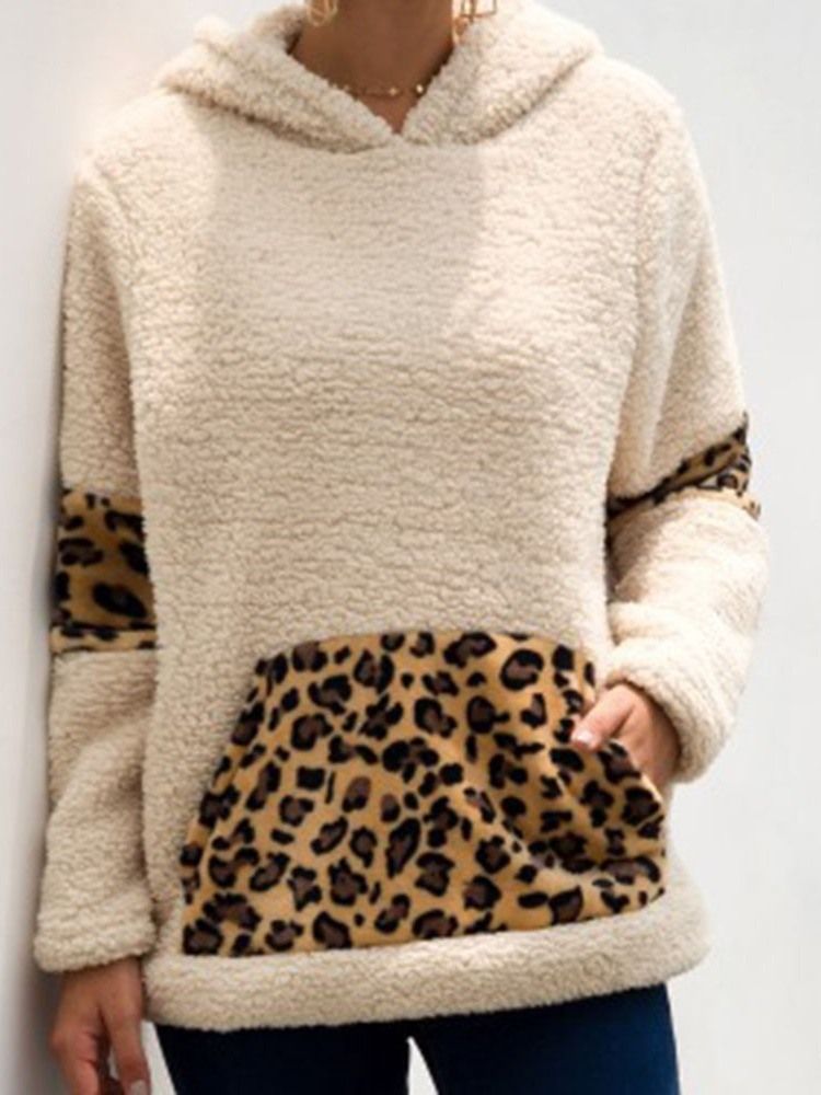 Moletom Com Capuz Regular Feminino De Outono Leopardo