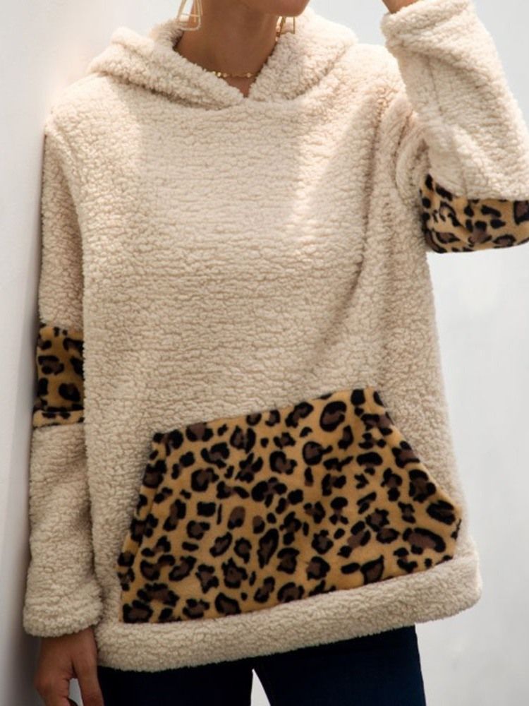 Moletom Com Capuz Regular Feminino De Outono Leopardo