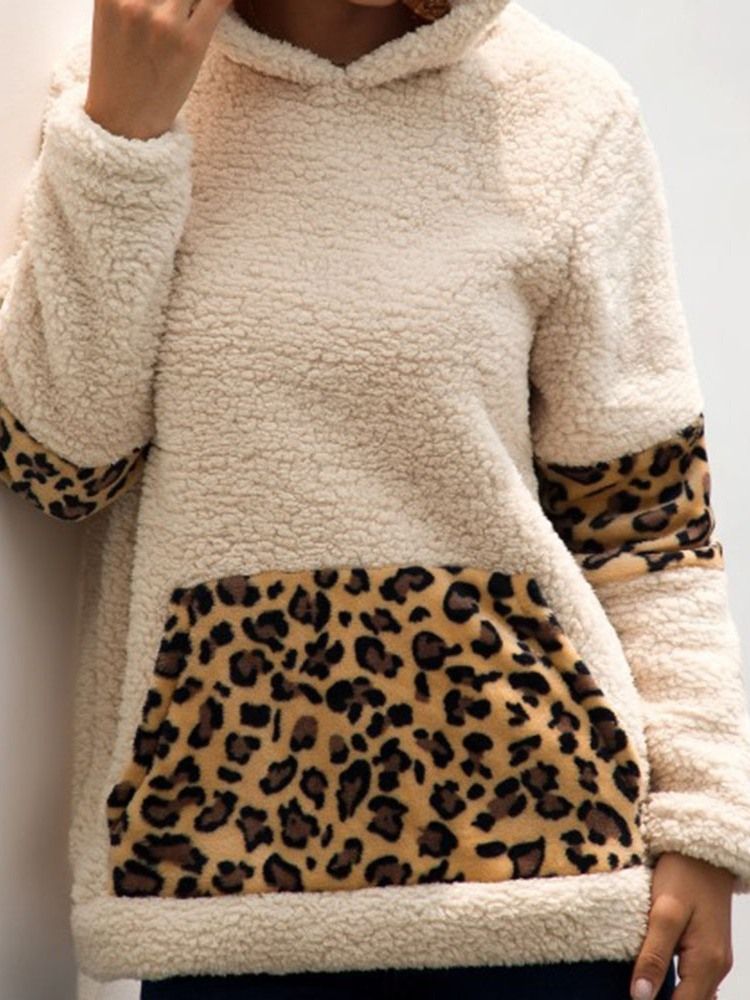 Moletom Com Capuz Regular Feminino De Outono Leopardo