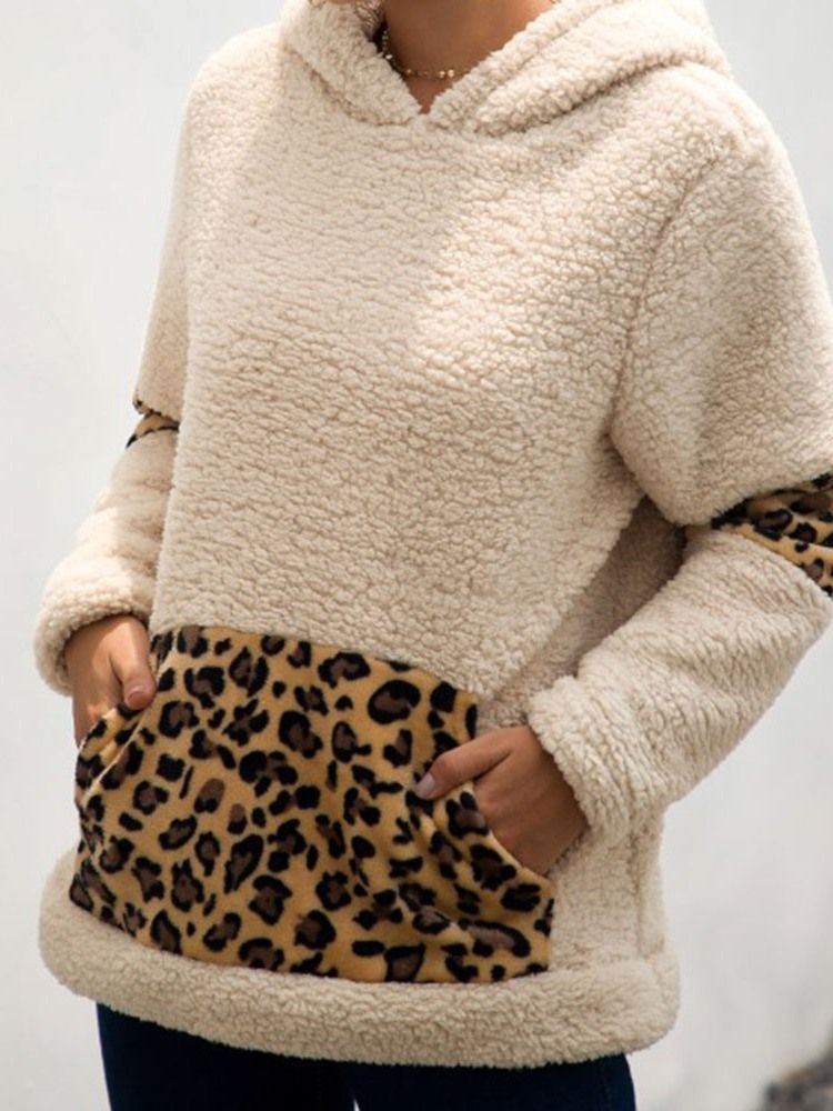 Moletom Com Capuz Regular Feminino De Outono Leopardo