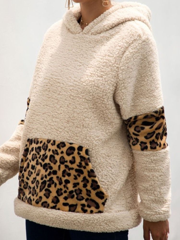 Moletom Com Capuz Regular Feminino De Outono Leopardo