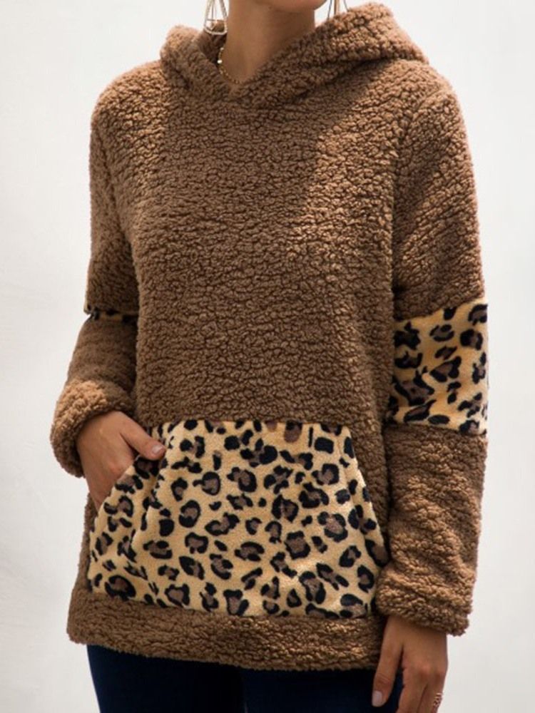 Moletom Com Capuz Regular Feminino De Outono Leopardo