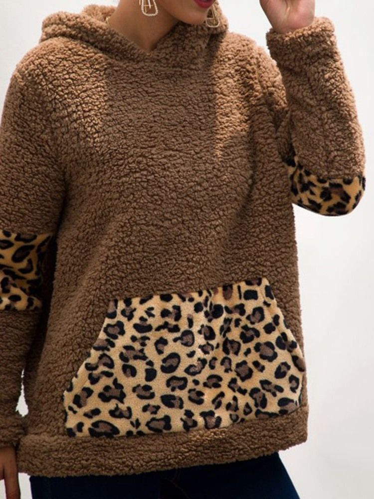 Moletom Com Capuz Regular Feminino De Outono Leopardo