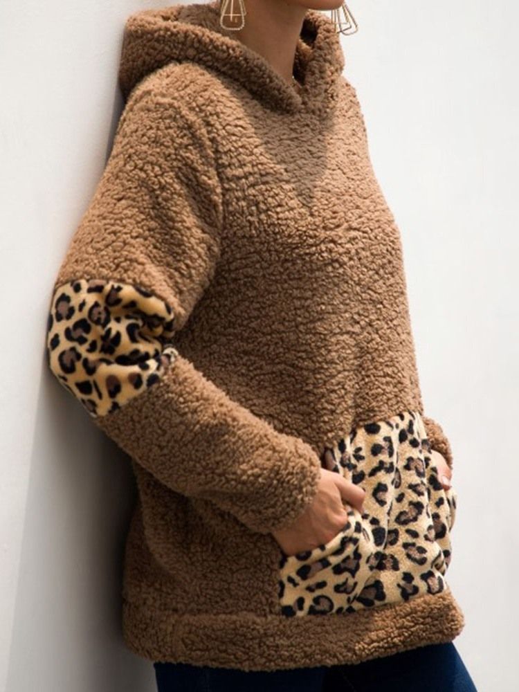 Moletom Com Capuz Regular Feminino De Outono Leopardo