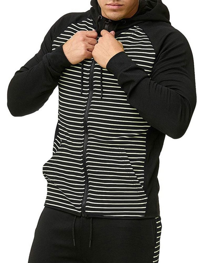 Pocket Cardigan Stripe Casuais Hoodies Masculinos