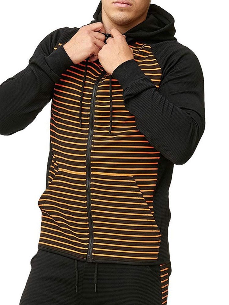 Pocket Cardigan Stripe Casuais Hoodies Masculinos