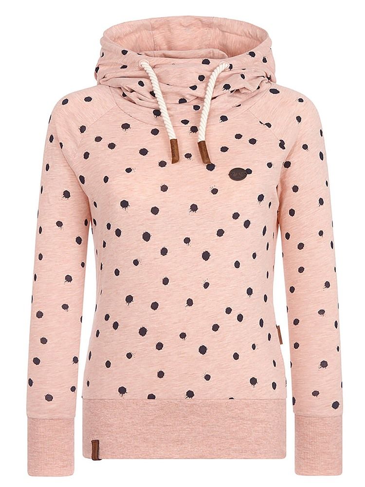 Polka Dots Feminino Estampado Mangas Compridas Com Capuz Legal Moletom