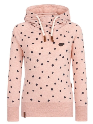 Polka Dots Feminino Estampado Mangas Compridas Com Capuz Legal Moletom