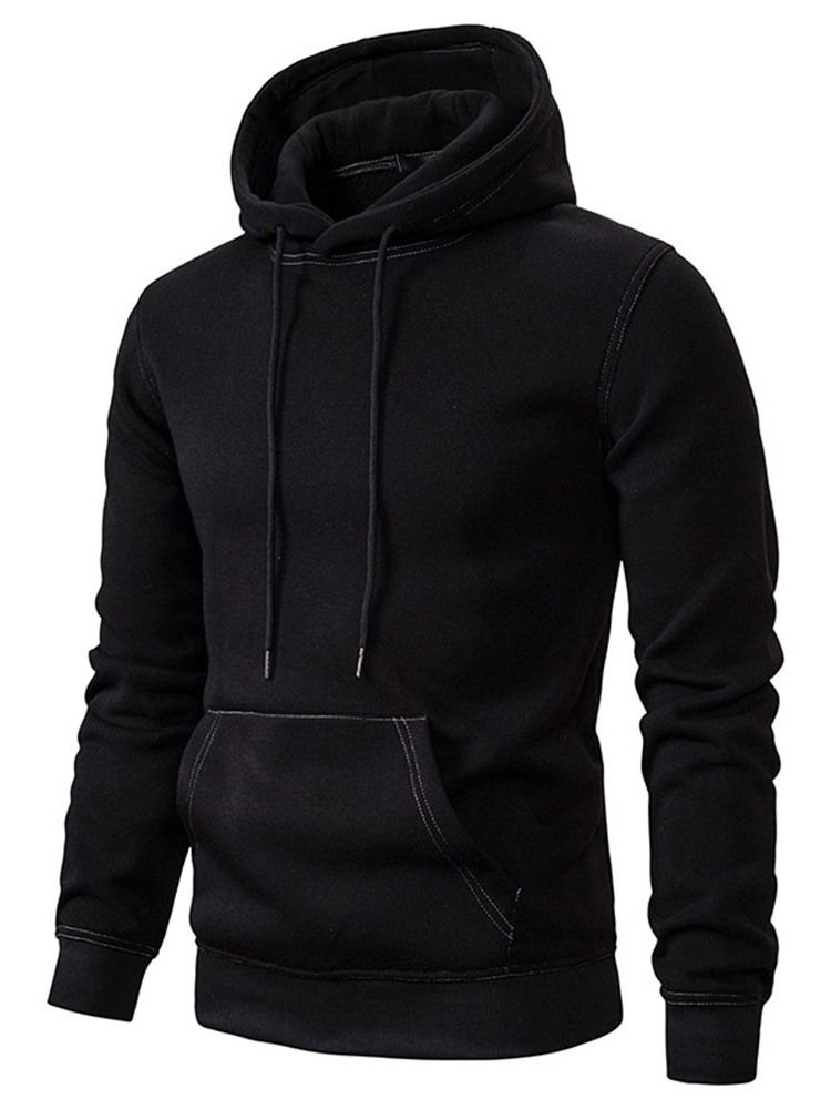 Pulôver Pocket Plain Slim Hoodies Masculino