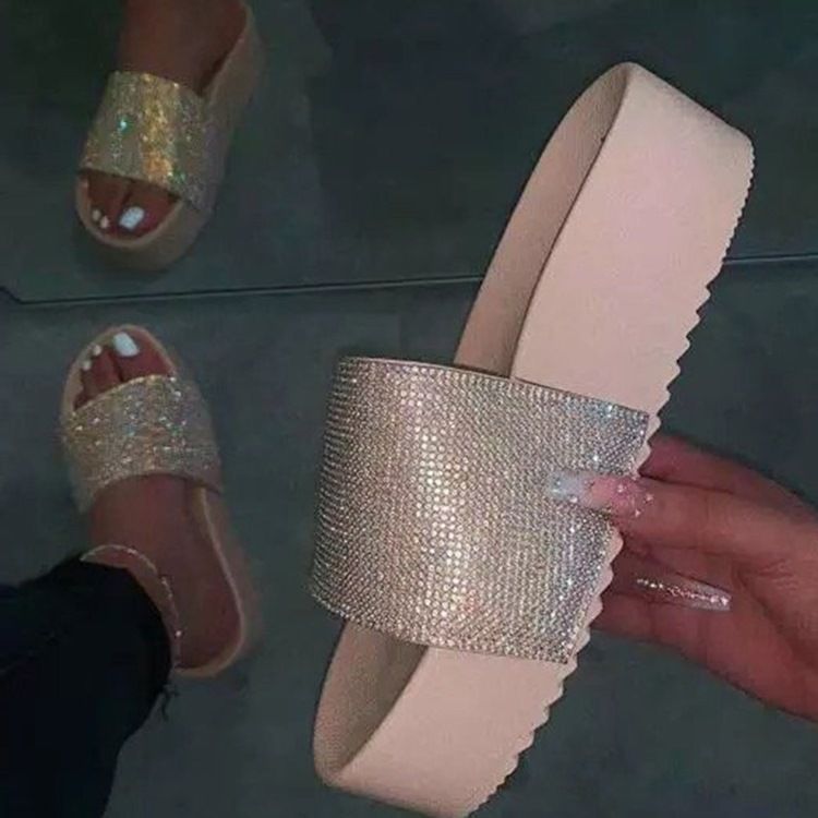 Chinelos Deslizantes Com Plataforma De Strass Feminino