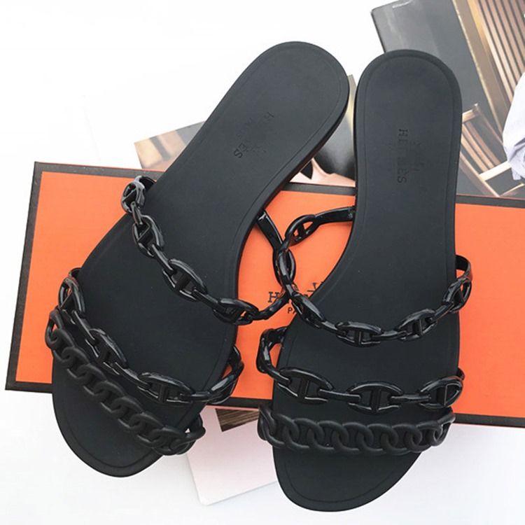 Chinelos Deslizantes Femininos Com Corrente Flip-flop Simples