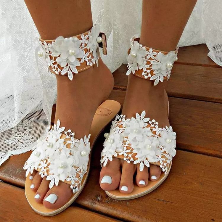 Liso Com Chinelos Femininos Com Contas De Flip-flop