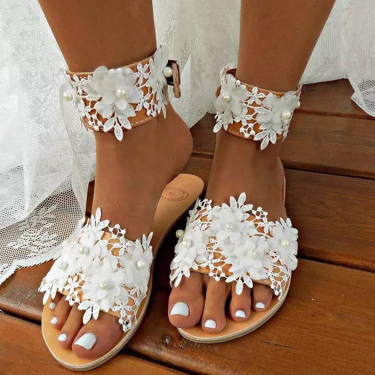 Liso Com Chinelos Femininos Com Contas De Flip-flop