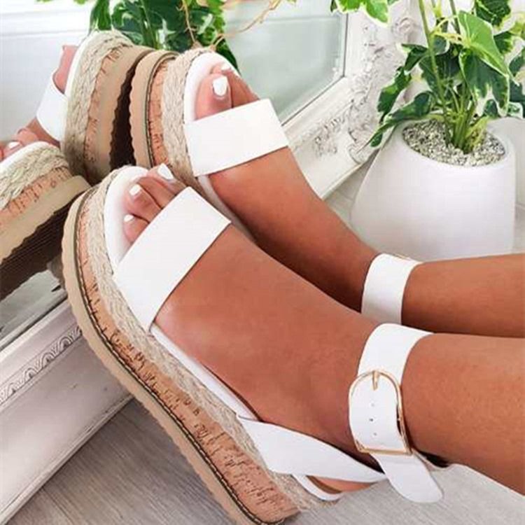 Open Toe Buckle Platform Western Mulheres Sandals