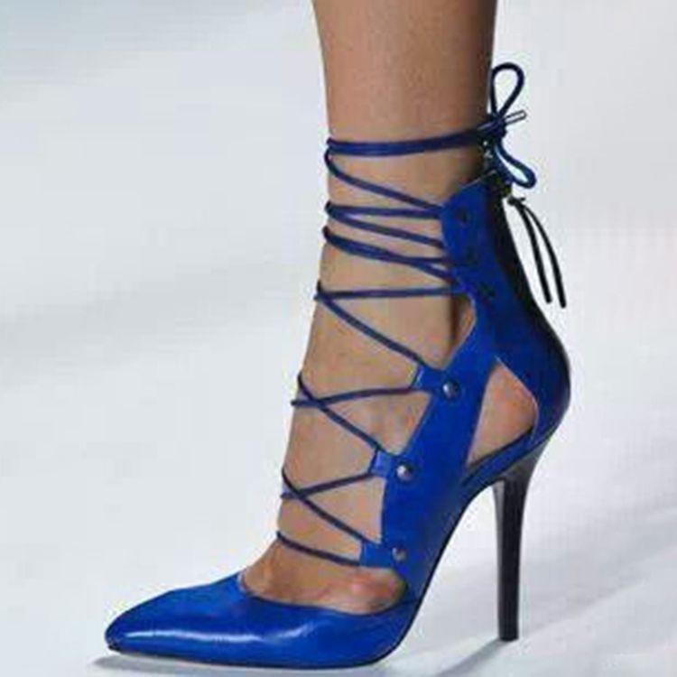 Salto Agulha Feminino Azul Royal Lace Up