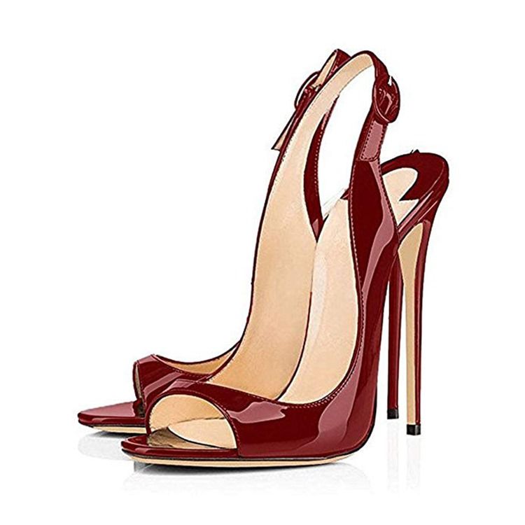 Sandálias Vermelhas Femininas De Salto Agulha Slingback