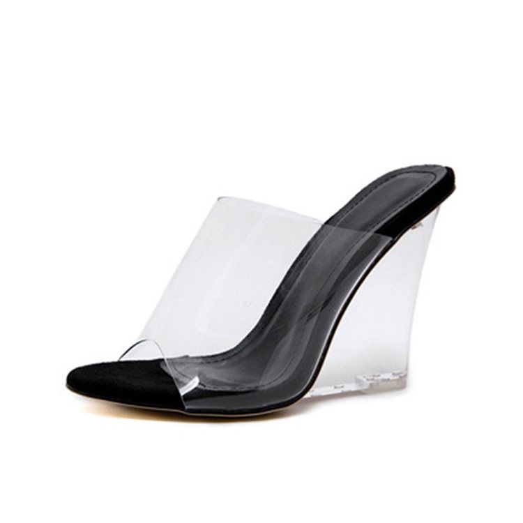 Sapatos Mules Femininos Com Salto Em Cunha De Pvc