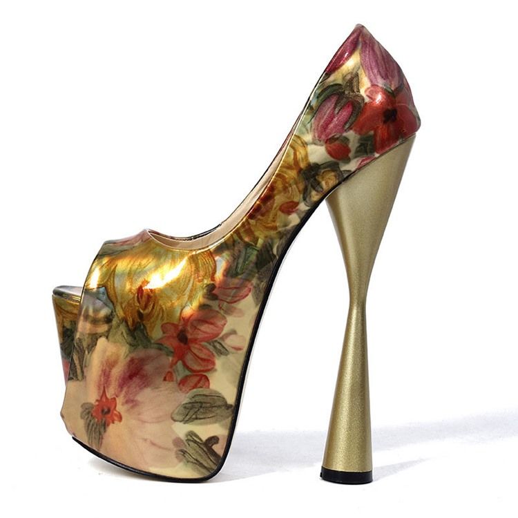 Bloco De Cor Floral Peep Toe Tênis De Baile Feminino