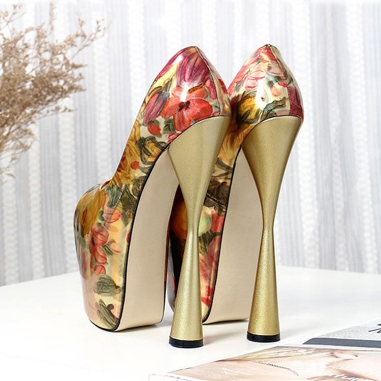 Bloco De Cor Floral Peep Toe Tênis De Baile Feminino