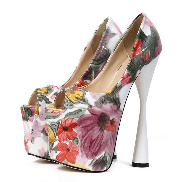 Bloco De Cor Floral Peep Toe Tênis De Baile Feminino