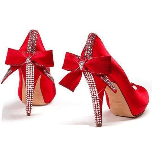 Sapatos De Baile De Salto Agulha Com Strass Vermelho Feminino