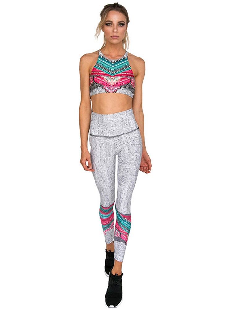 Conjunto De Esportes Feminino Colour Block Anti-sweat Sem Mangas