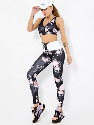 Conjunto De Roupas Esportivas Femininas De Secagem Rápida Sem Mangas Com Estampa Floral