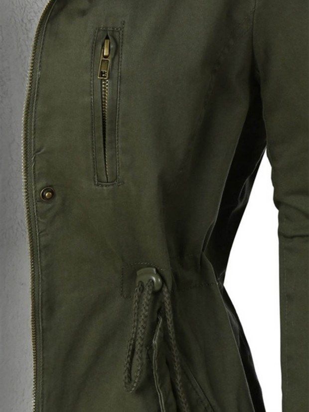 Casaco Feminino Slim Verde Militar Com Cordões